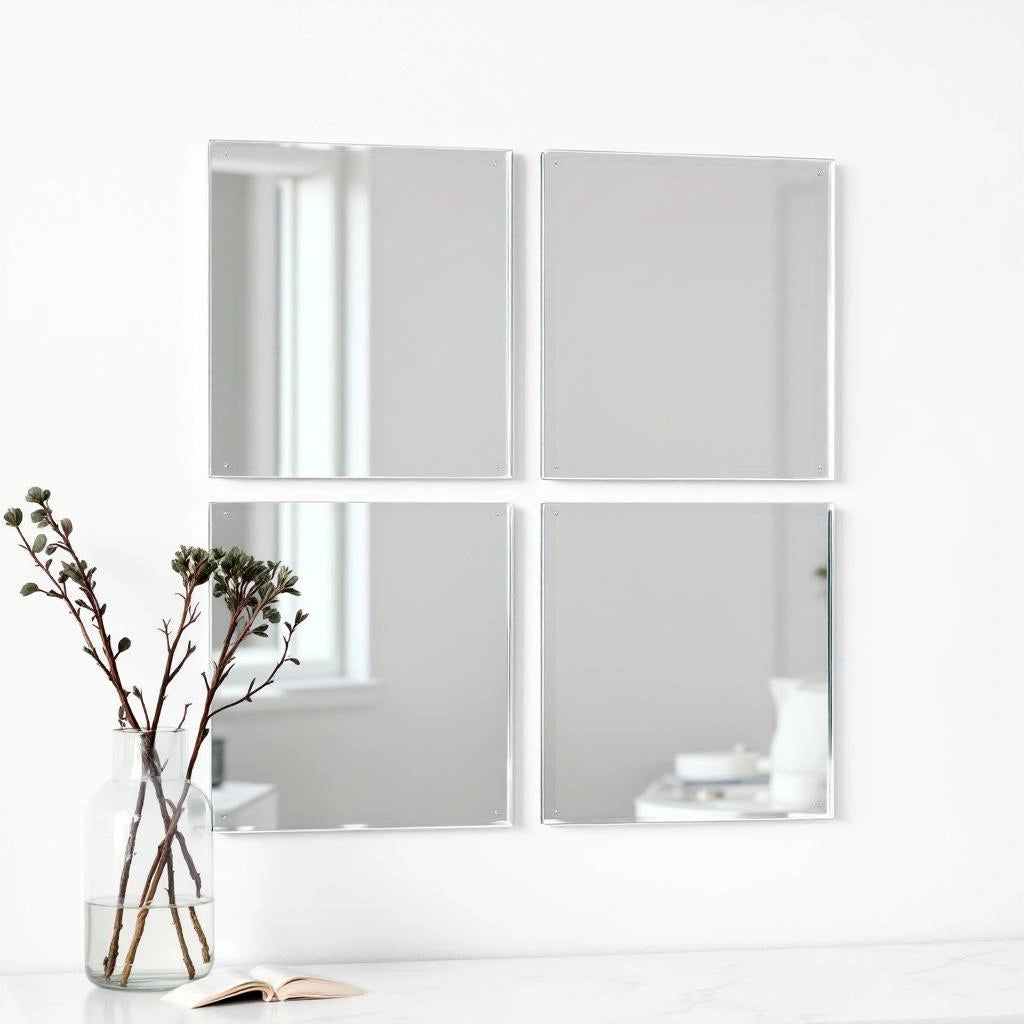 Kit 4 espelhos decorativos adesivos em acrílico fundo branco - Vittara Decor