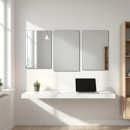 Espelhos retangulares em acrílico adesivo na parede lateral do home office - Vittara Decor