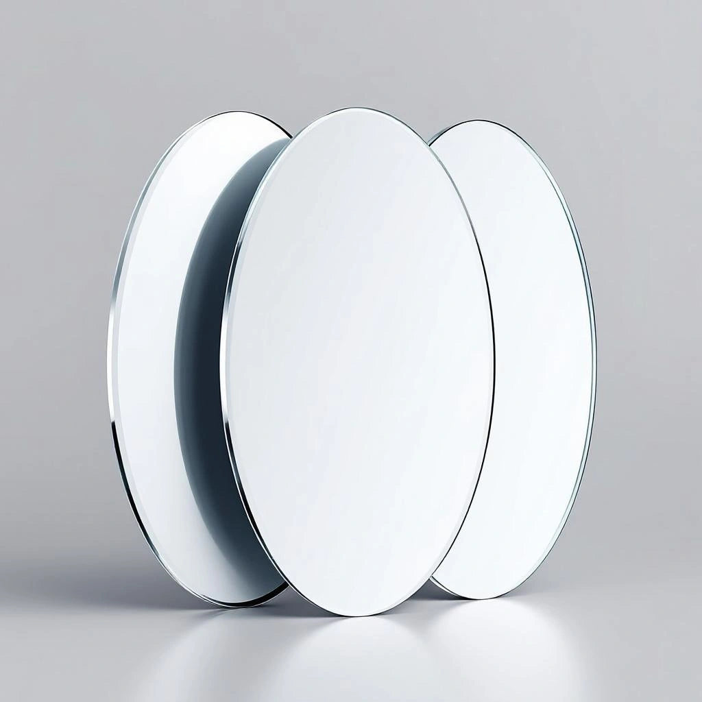 Espelhos decorativos adesivos em acrílico formato oval fundo branco - Vittara Decor