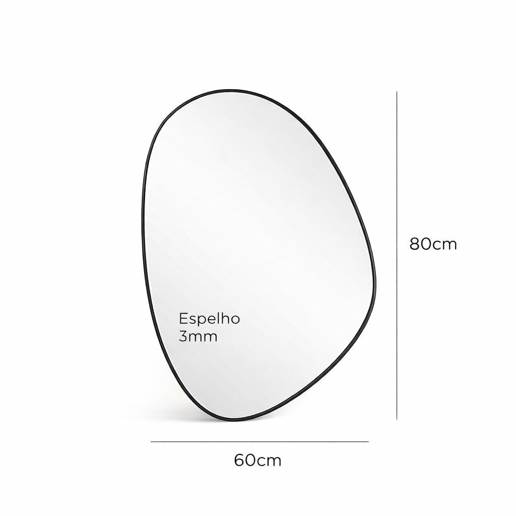 Medidas do espelho orgânico grande: 80 cm de altura, 60 cm de largura e vidro de 3 mm - Vittara Decor