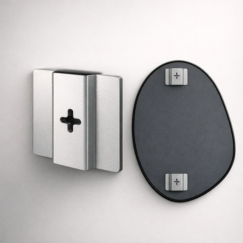 Suporte de parede com furo em cruz e verso do espelho com dois suportes - Vittara Decor