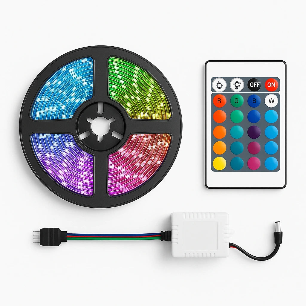 Fita LED RGB 5m com controle remoto 24 teclas e fonte 12V inclusos - Vittara Decor