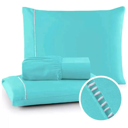 Jogo de cama 400 fios azul menta com lençol de elástico e fronhas - Vittara Decor