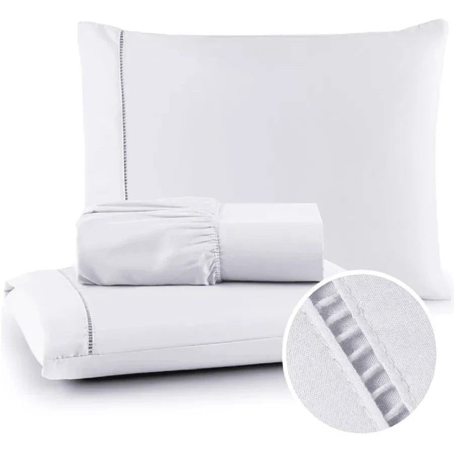 Jogo de cama 400 fios branco com lençol de elástico e fronhas - Vittara Decor