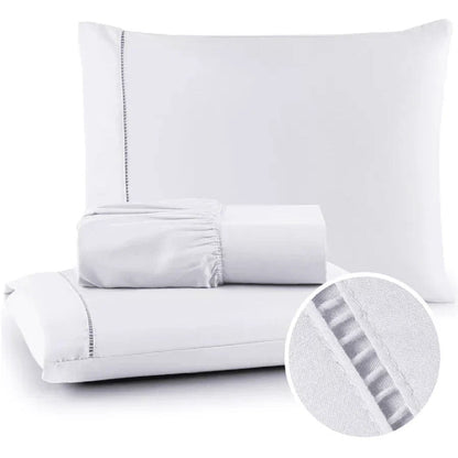 Jogo de cama 400 fios branco com lençol de elástico e fronhas - Vittara Decor