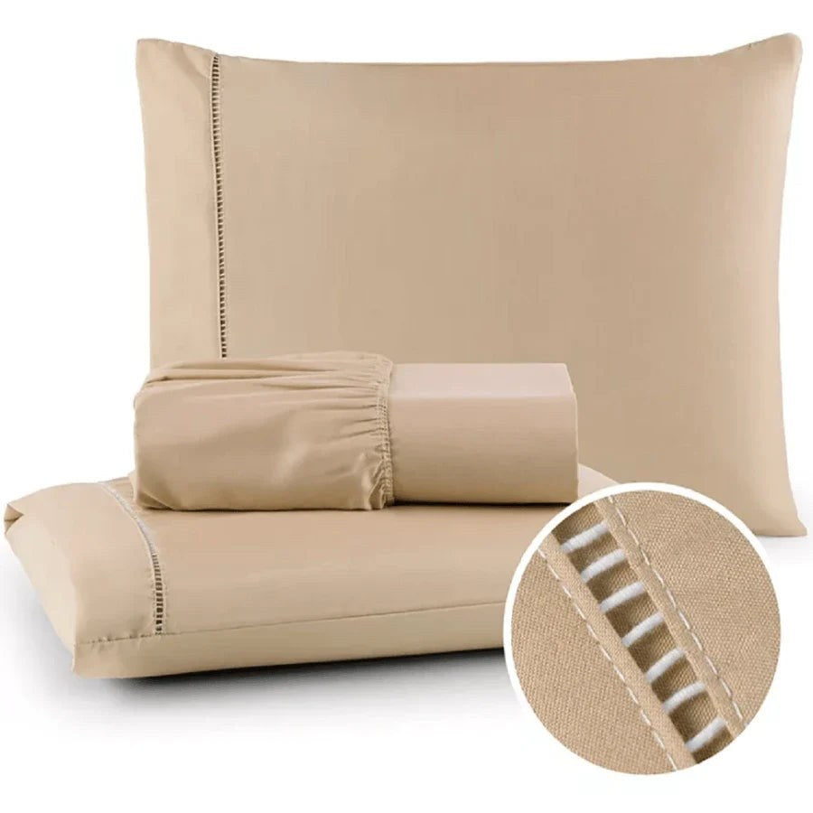 Jogo de cama 400 fios caqui com lençol de elástico e fronhas - Vittara Decor