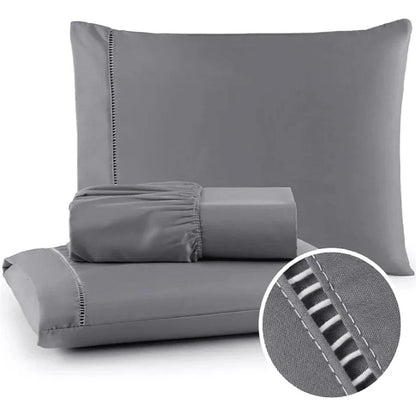 Jogo de cama 400 fios cinza com lençol de elástico e fronhas - Vittara Decor