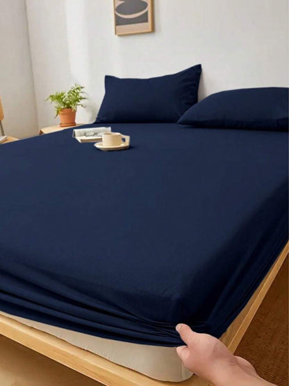 Jogo de Cama 400 Fios liso azul marinho com lençol de elástico ajustado ao colchão - Vittara Decor