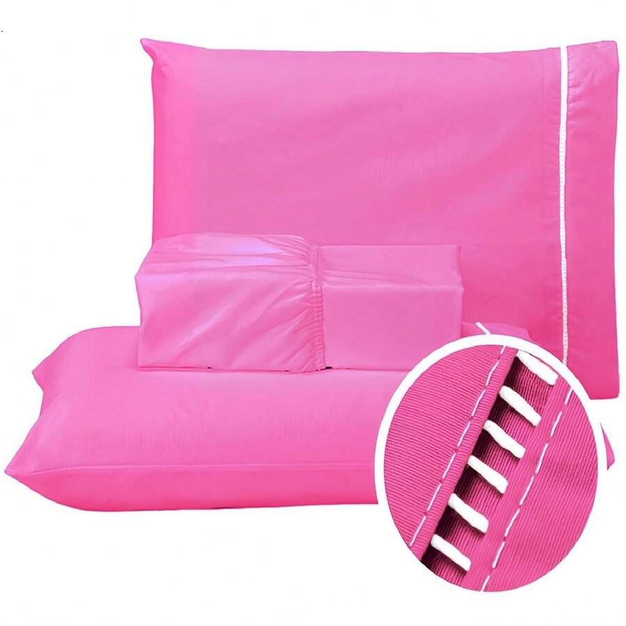 Jogo de cama 400 fios rosa com lençol de elástico e fronhas - Vittara Decor