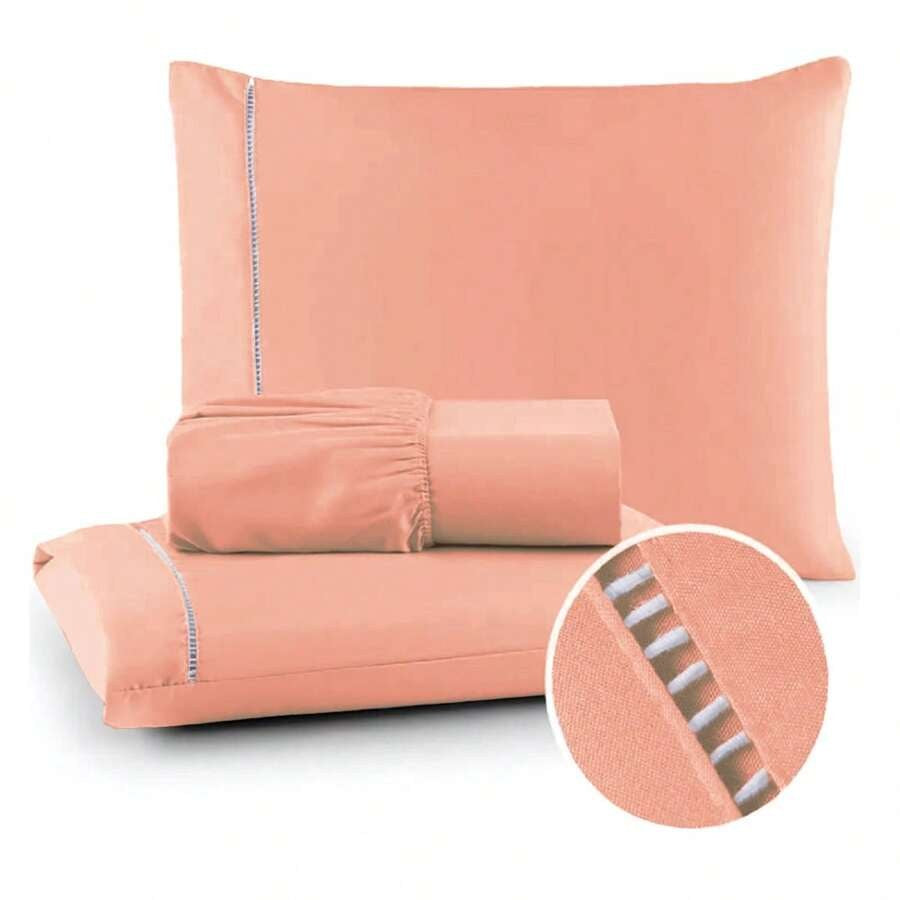 Jogo de cama 400 fios salmão com lençol de elástico e fronhas - Vittara Decor