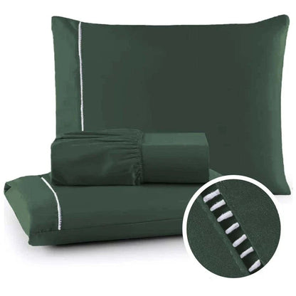 Jogo de cama 400 fios verde escuro com lençol de elástico e fronhas - Vittara Decor