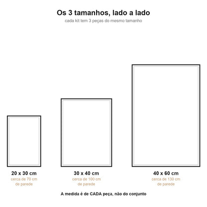 Comparativo dos 3 tamanhos do kit de quadros florais: 20x30, 30x40 e 40x60 cm - Vittara Decor