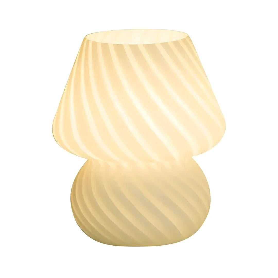 Luminária cogumelo branca estilo murano acesa em fundo branco - Vittara Decor