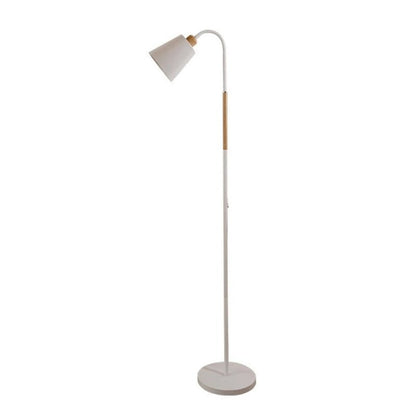 Luminária de chão articulada branca com detalhe de madeira em fundo branco - Vittara Decor