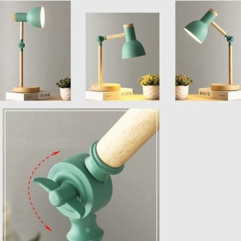 Luminária de mesa articulada verde mostrando o ajuste do braço e da junta - Vittara Decor