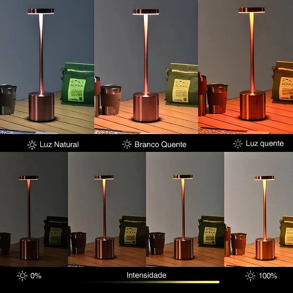 Luminária de mesa sem fio com três tons de luz e brilho regulável - Vittara Decor