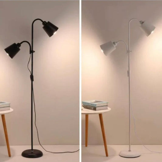 Luminária de chão ajustável com 2 cúpulas nas cores preta e branca lado a lado - Vittara Decor