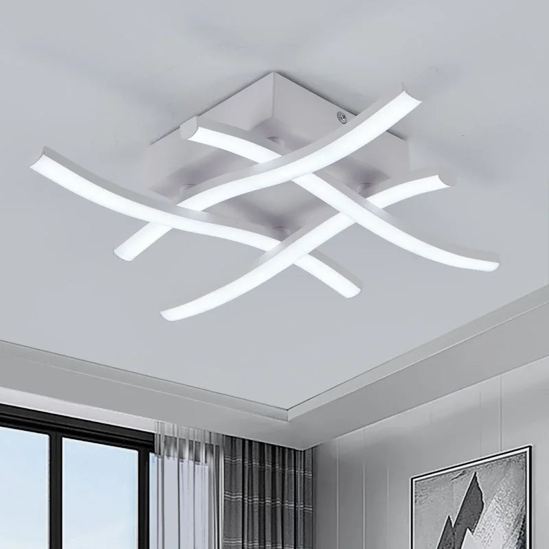 Luminária de Teto LED Curva branca vista de perto no teto do quarto - Vittara Decor