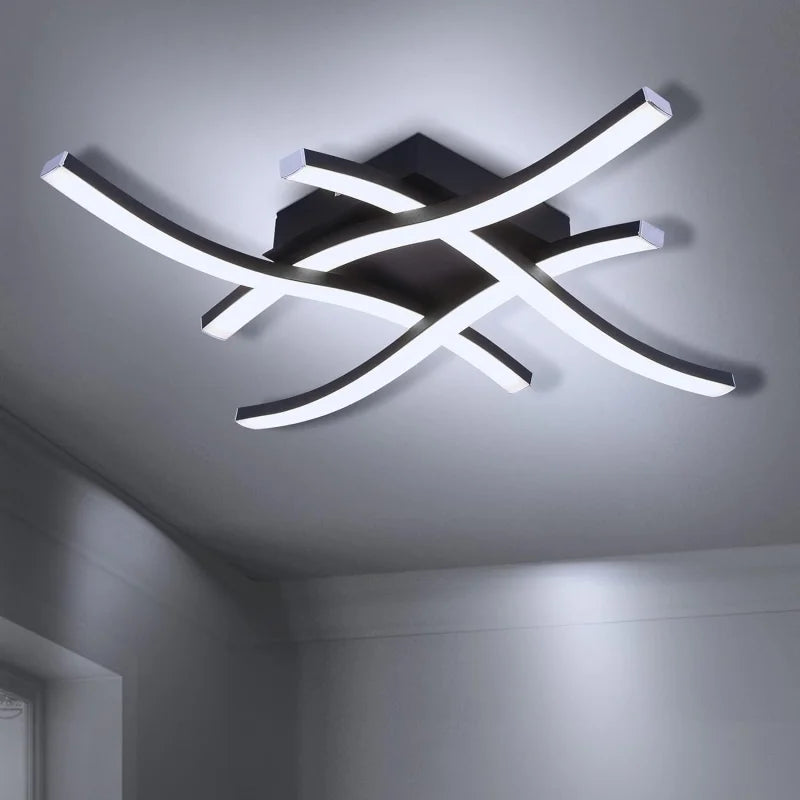 Luminária de Teto LED Curva preta detalhe das hastes curvas cruzadas - Vittara Decor