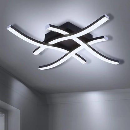 Luminária de Teto LED Curva preta detalhe das hastes curvas cruzadas - Vittara Decor