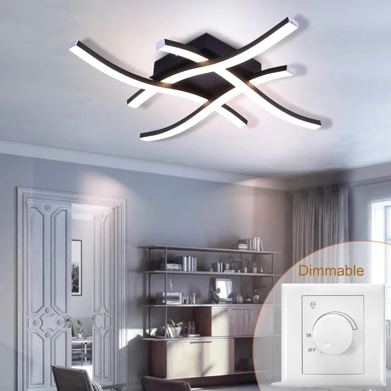 Luminária de Teto LED Curva preta em sala de estar com estante ao fundo - Vittara Decor