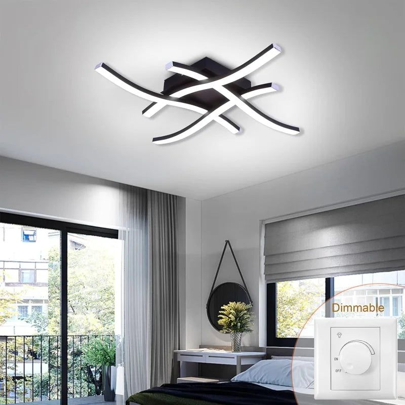 Luminária de Teto LED Curva branca no teto de um quarto com luz quente - Vittara Decor