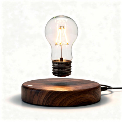 Luminária levitação magnética lâmpada flutuante LED tricolor base madeira — fundo branco — Vittara Decor