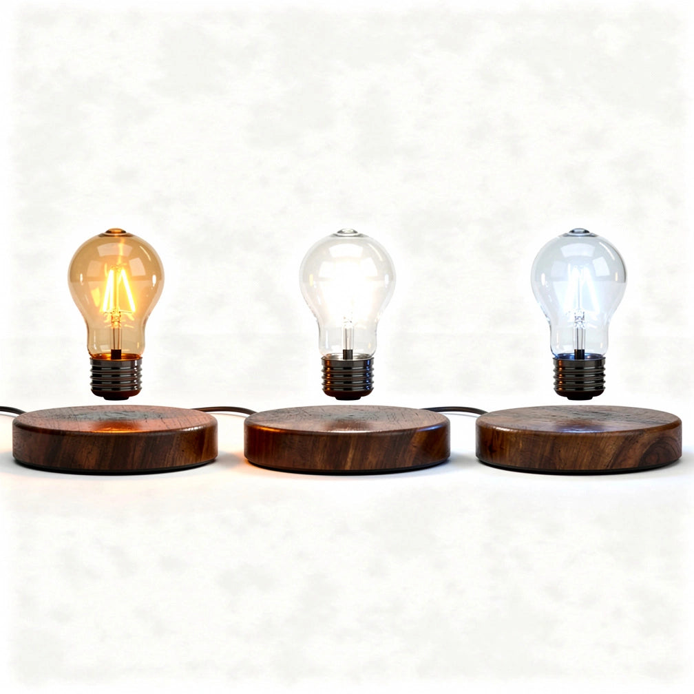 Três modos de temperatura de luz da luminária levitação magnética — quente, neutro e frio — Vittara Decor