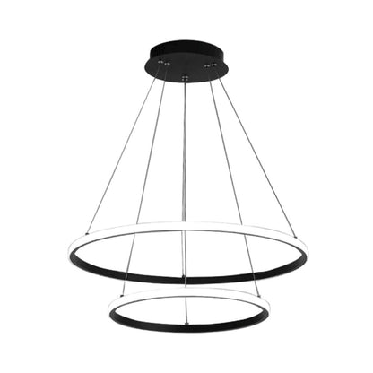 Lustre pendente circular duplo em LED iluminando ambiente de estar - Vittara Decor