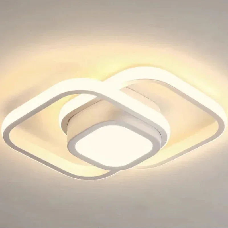 Luminária de Teto LED branca quadrada detalhe do design de anéis no teto - Vittara Decor