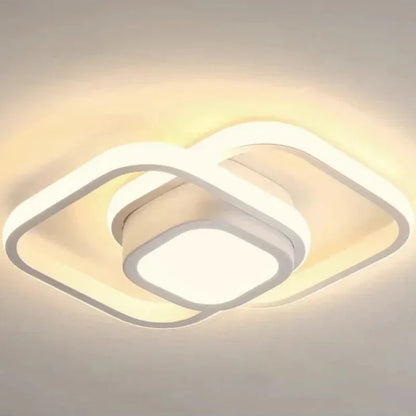 Luminária de Teto LED branca quadrada detalhe do design de anéis no teto - Vittara Decor