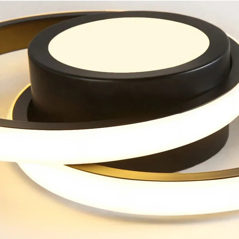 Luminária de Teto LED preta redonda detalhe do anel e do disco central de luz - Vittara Decor