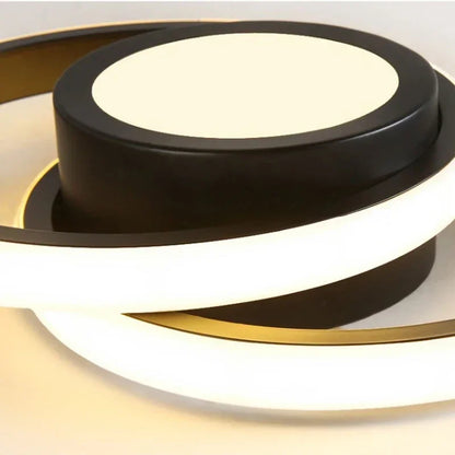 Luminária de Teto LED preta redonda detalhe do anel e do disco central de luz - Vittara Decor