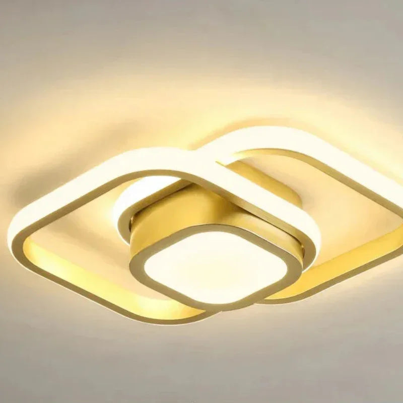 Luminária de Teto LED dourada quadrada detalhe do acabamento e do disco central - Vittara Decor