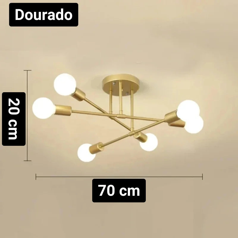 Lustre LED Nórdico dourado de 6 luzes com medidas 70 x 20 cm - Vittara Decor