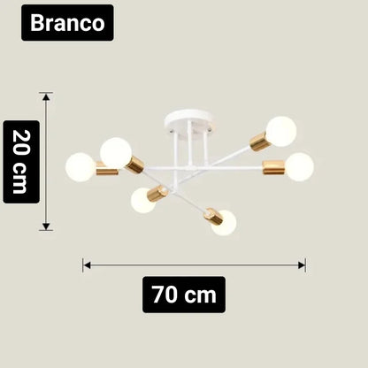 Lustre LED Nórdico branco de 6 luzes com medidas 70 x 20 cm - Vittara Decor