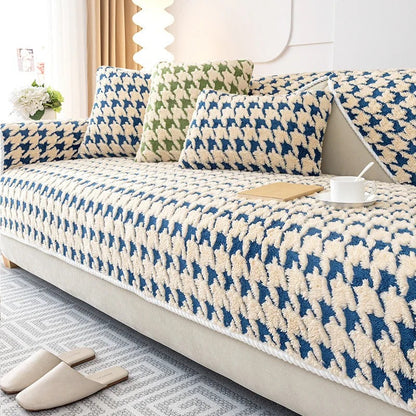 Manta para Sofá Antiderrapante azul cobrindo o sofá na sala - Vittara Decor