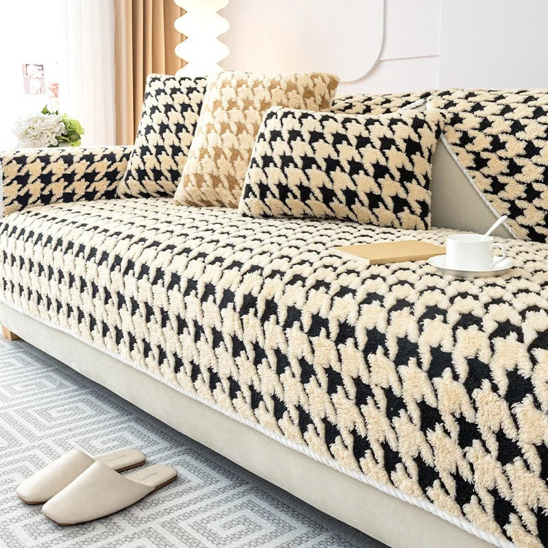 Manta para Sofá Antiderrapante preto e branco no assento do sofá - Vittara Decor