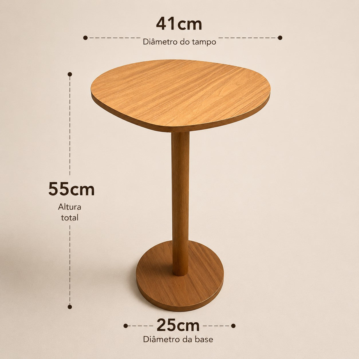 Medidas da mesa maior: tampo de 41 cm, altura 55 cm e base de 25 cm - Vittara Decor