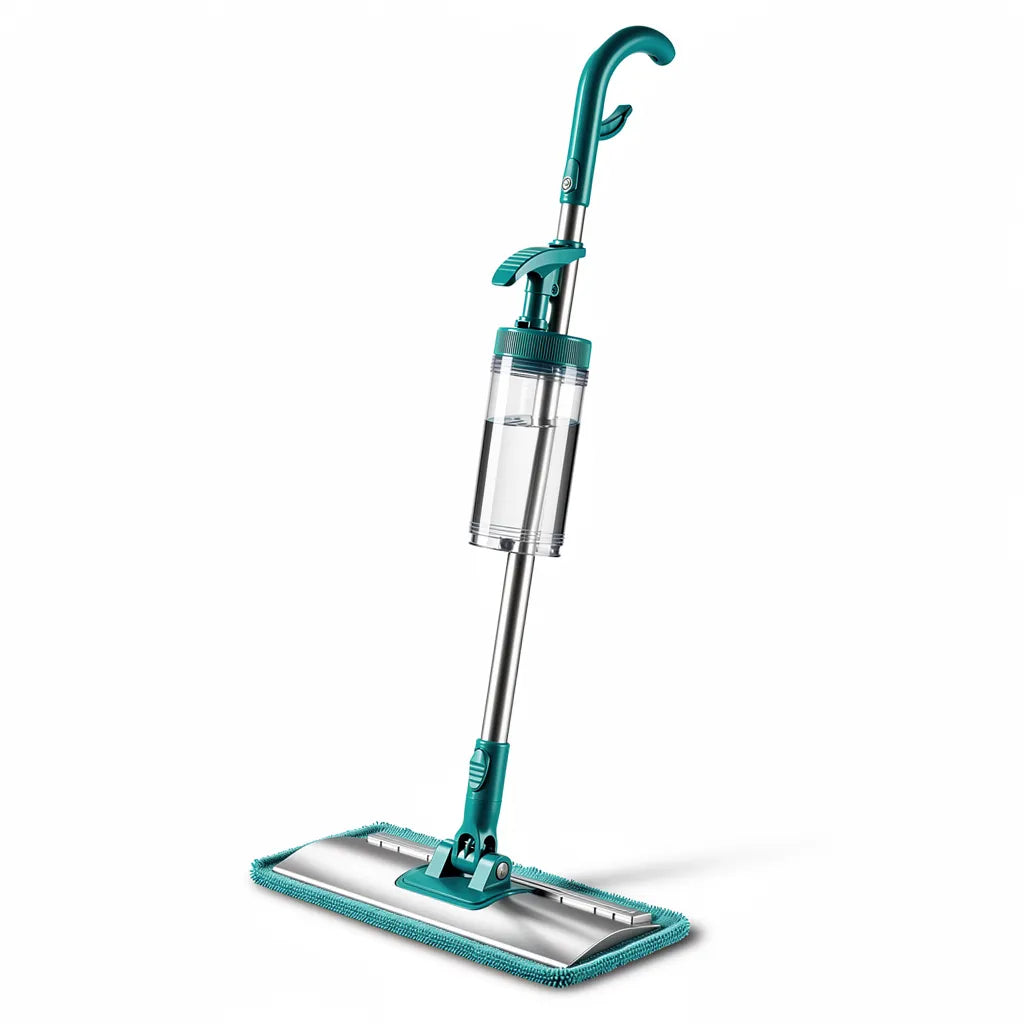 Mop spray com reservatório 365ml montado completo em fundo branco mostrando cabo alumínio reservatório - Vittara Decor