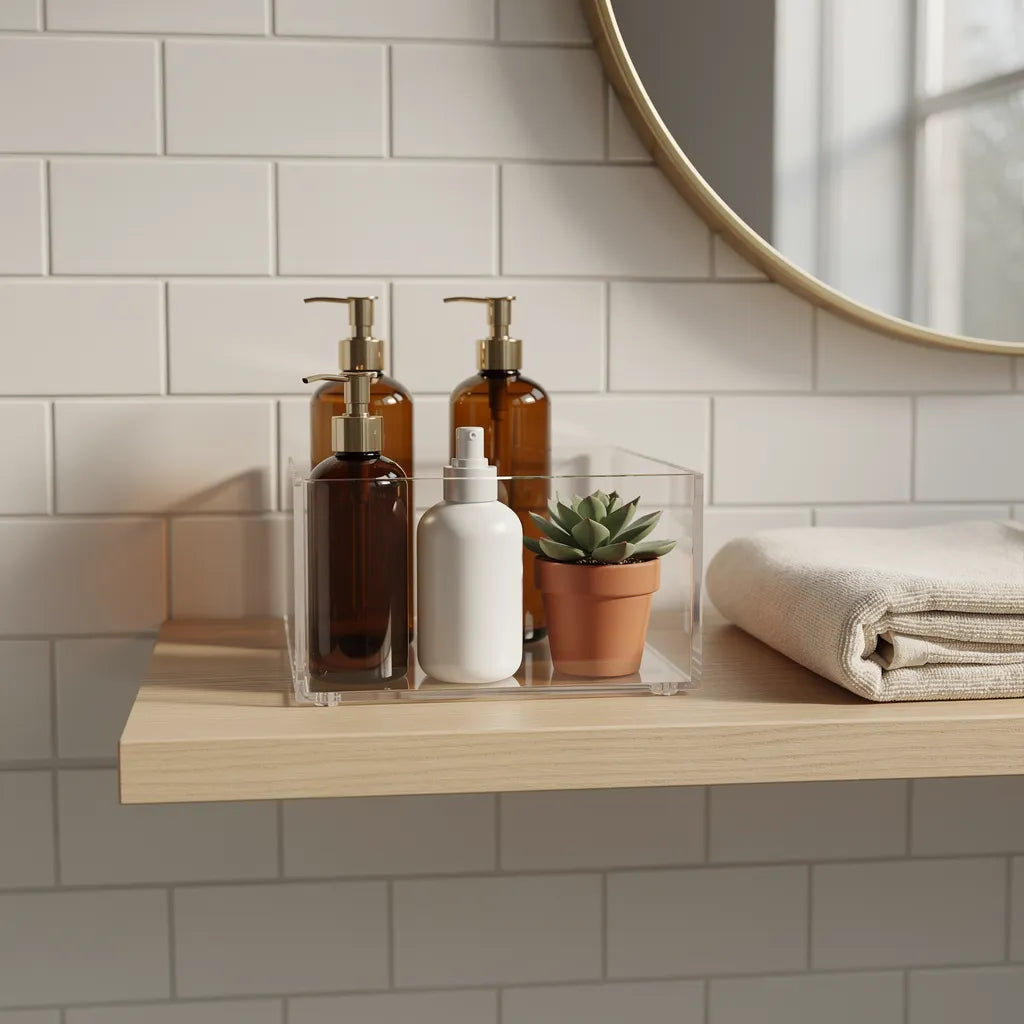 Organizador De Banheiro Acrilico Transparente Bancada Ambiente 01 Vittara Decor — Vittara Decor