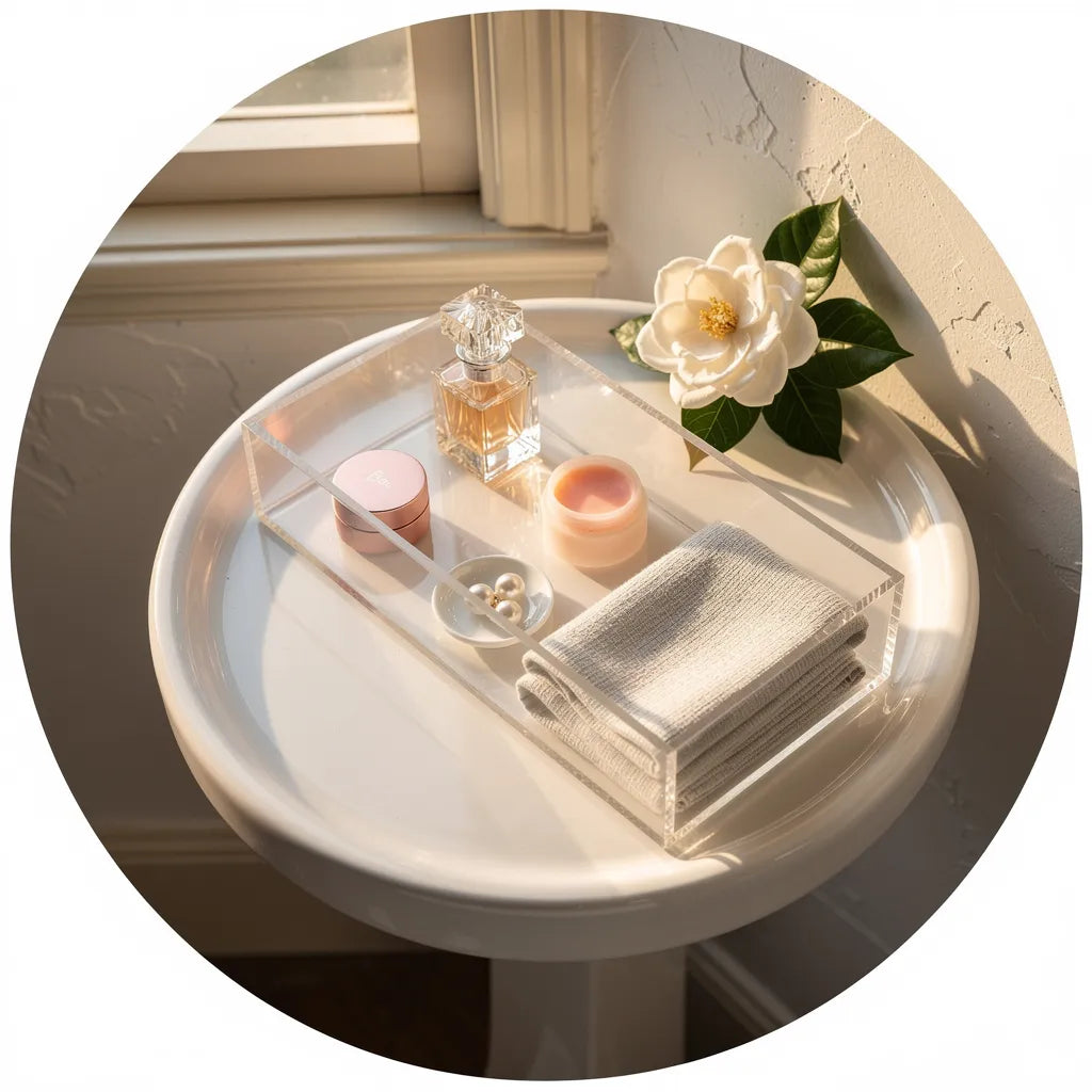Organizador De Banheiro Acrilico Transparente Bancada Ambiente 02 Vittara Decor — Vittara Decor