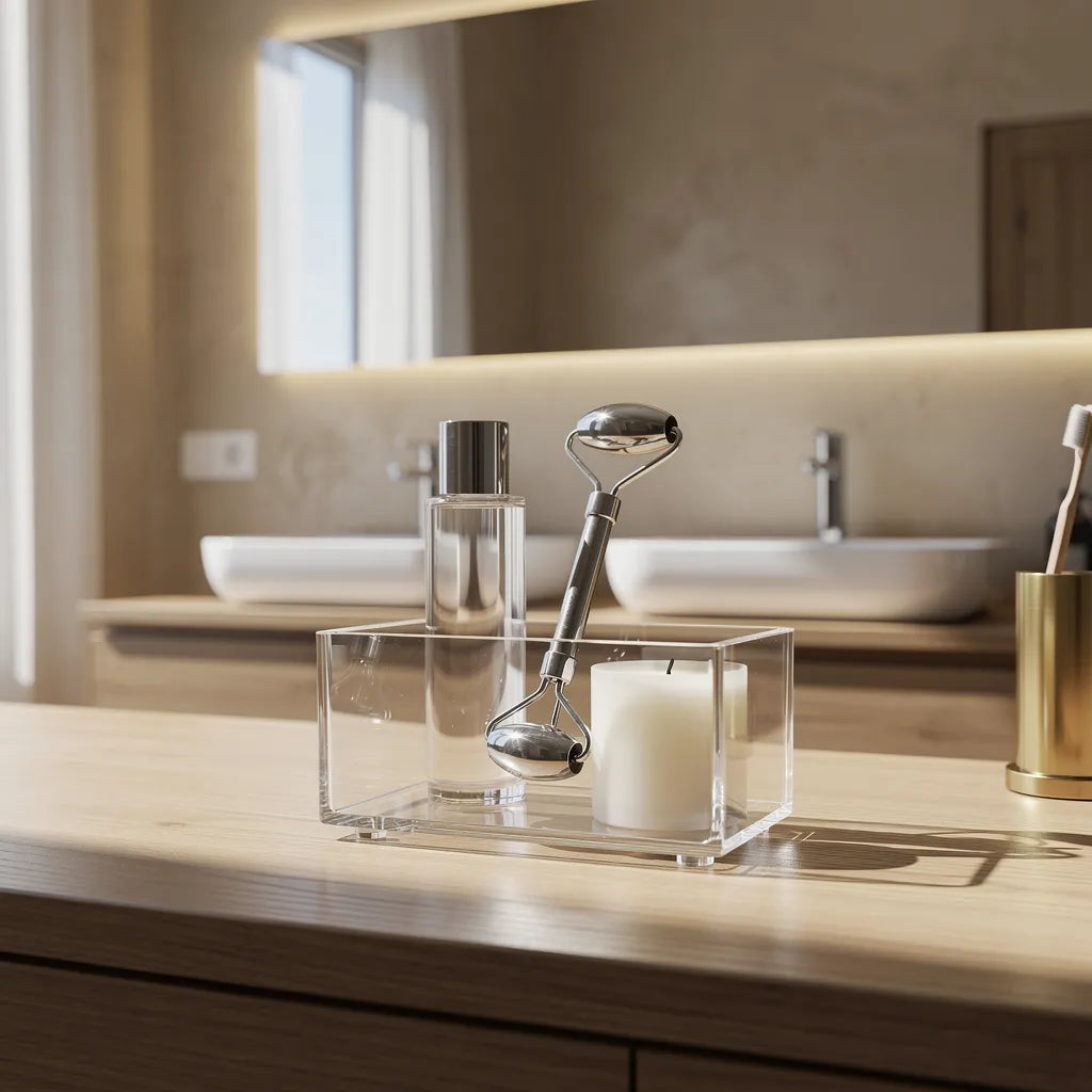 Organizador De Banheiro Acrilico Transparente Bancada Ambiente 03 Vittara Decor — Vittara Decor