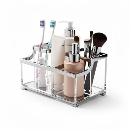 Organizador De Banheiro Acrilico Transparente Bancada Cor Cromado Vittara Decor — Vittara Decor