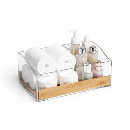 Organizador De Banheiro Acrilico Transparente Bancada Cor Natural Bambu Vittara Decor — Vittara Decor