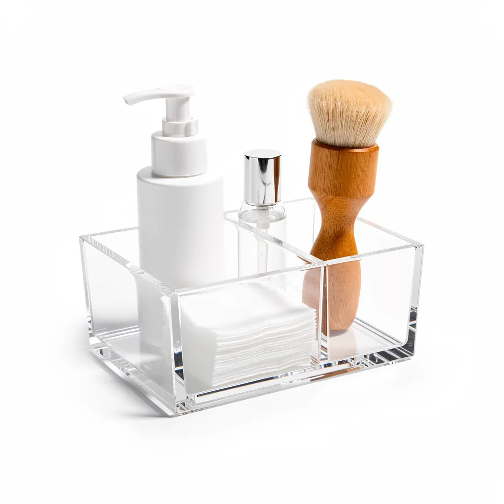 Organizador De Banheiro Acrilico Transparente Bancada Fundo Branco Vittara Decor — Vittara Decor