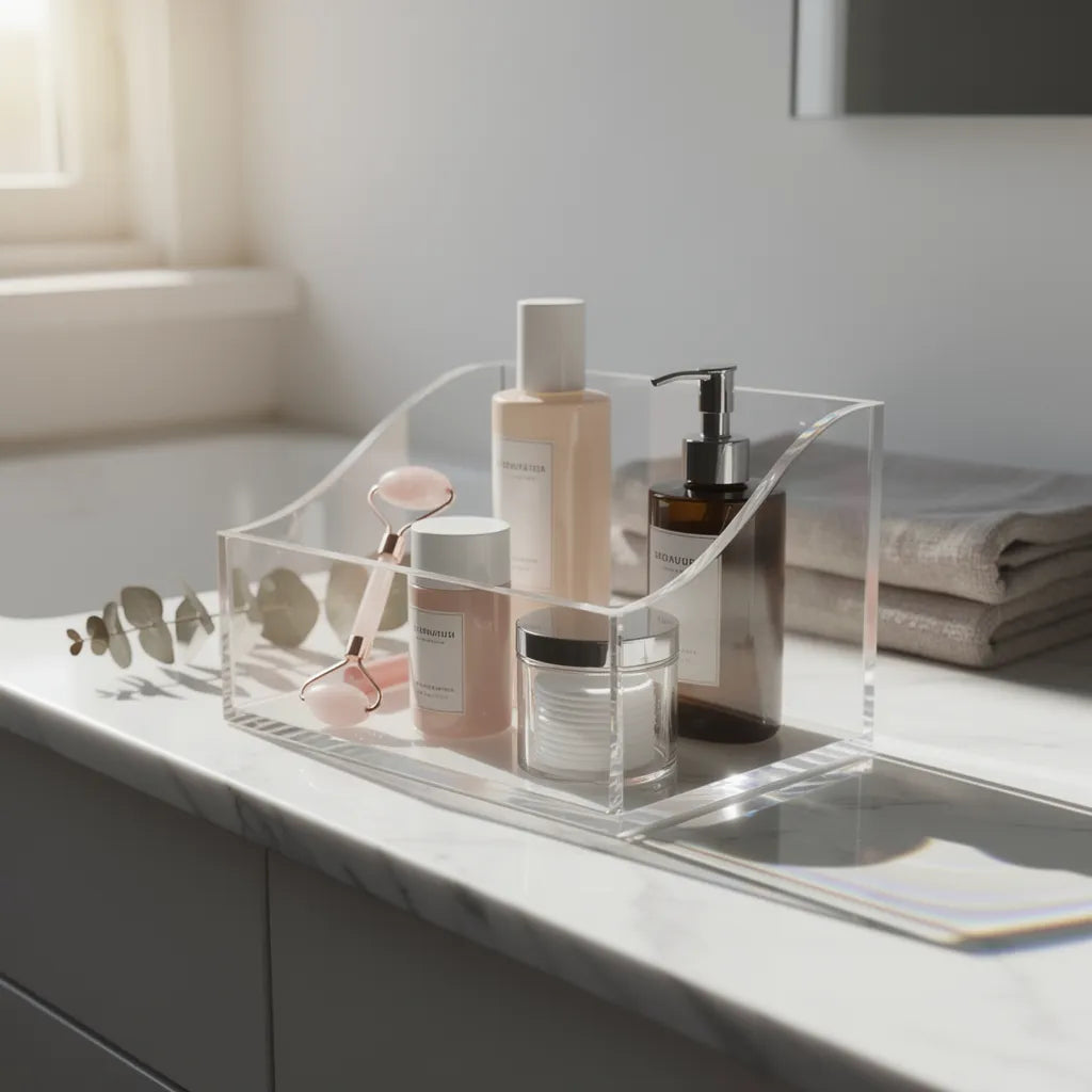 Organizador De Banheiro Acrilico Transparente Bancada Lifestyle Principal Vittara Decor — Vittara Decor