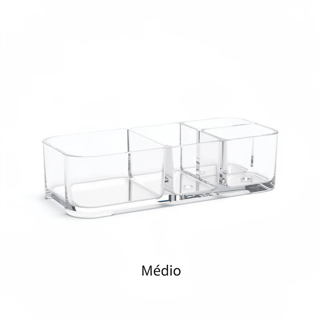Organizador De Banheiro Acrilico Transparente Bancada Tamanho Medio Vittara Decor — Vittara Decor