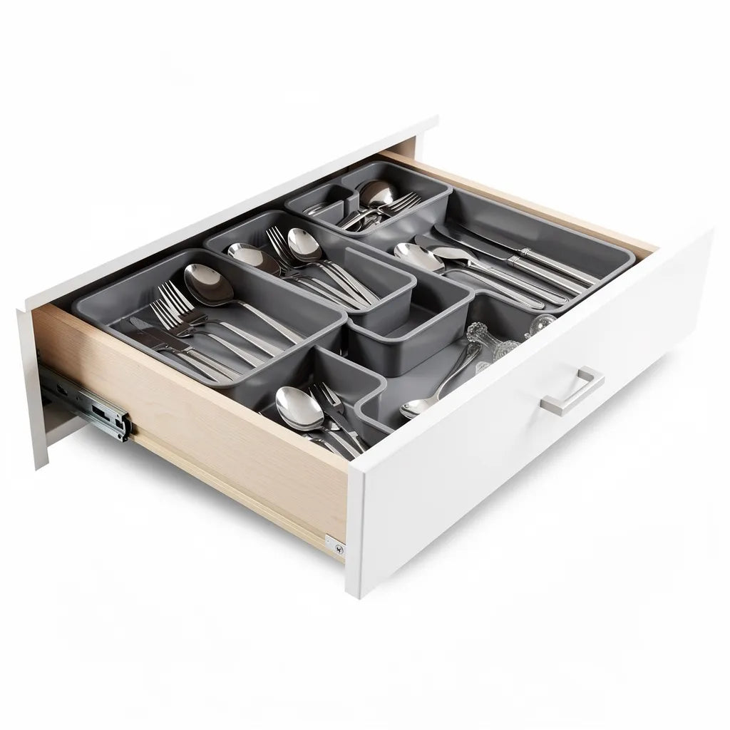 Organizador De Gaveta Cozinha Ajustavel Modular Plastico Cor Cinza Vittara Decor - Vittara Decor