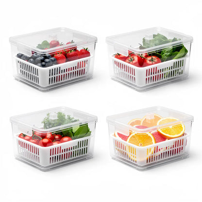 Kit 4 organizadores de geladeira transparentes com cesto branco em grade 2x2 - Vittara Decor